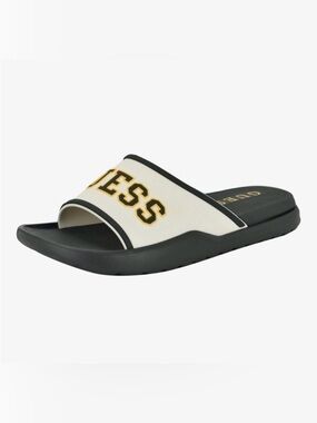 Guess Men’s MYLAS White & Green Slide with Gold Logo Accent Size 7M NWT in Box